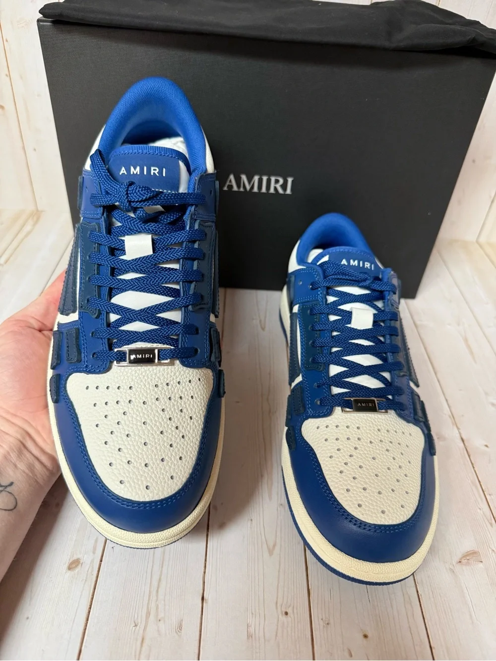 AMIRI Skel Low-Top Leather Sneakers Blue/White Sz 43 / 10